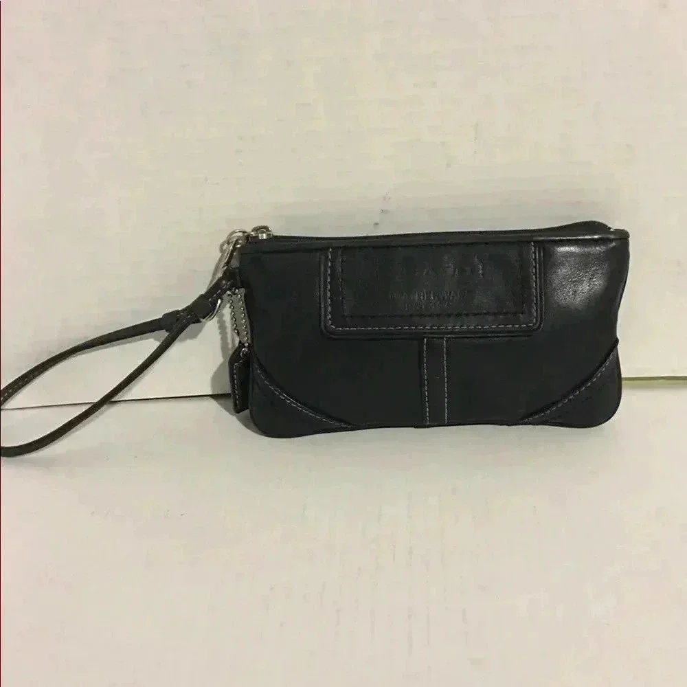 Coach Black leather wristlet bag